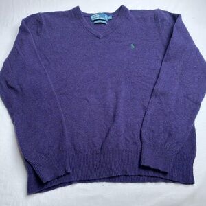 Vintage Italian Wool Ralph Lauren Purple V-Neck Sweater for Men